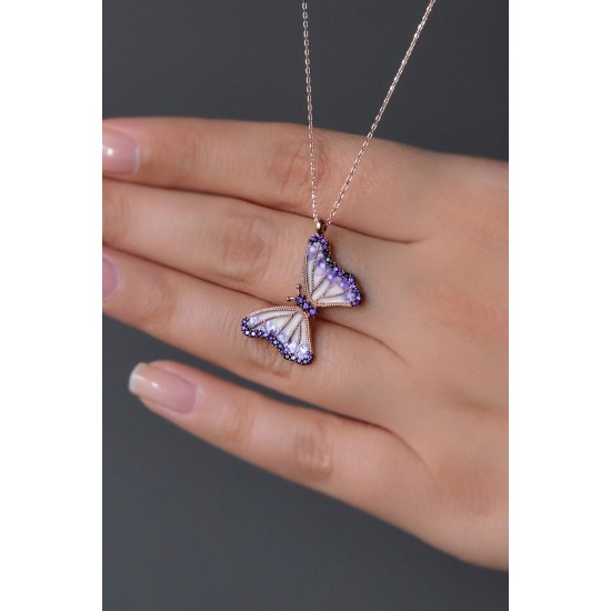 Violet Butterfly Necklace - Genuine Silver 925