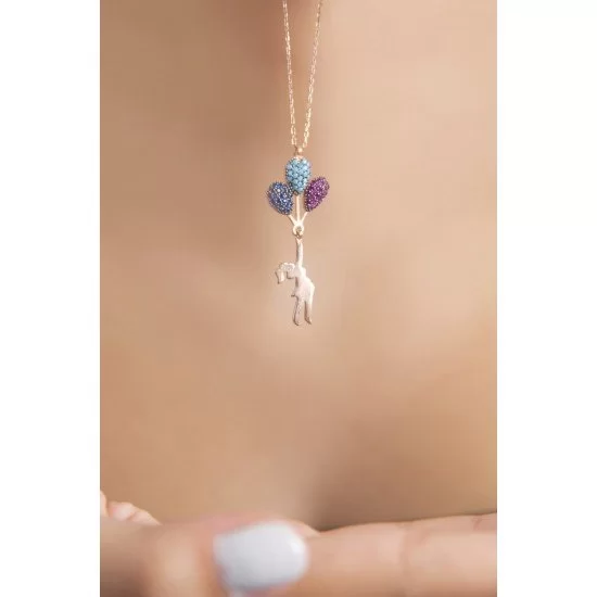 Balloon Girl Necklace - 925 Silver - Plated Gold