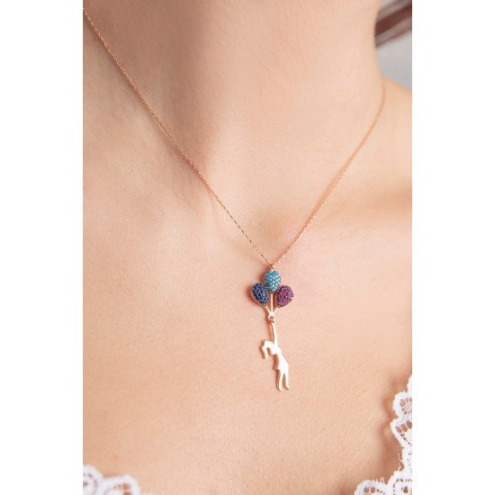 Balloon Girl Necklace - 925 Silver - Plated Gold