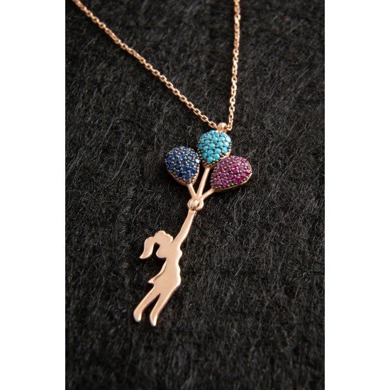 Balloon Girl Necklace - 925 Silver - Plated Gold